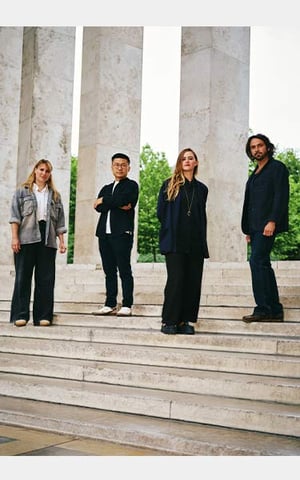 Prix Marcel Duchamp 2025, les nommé·es: (gau à dr) Eva Nielsen, Xie Lei, Bianca Bondi, Lionel Sabatte at Centre Pompidou, Paris
